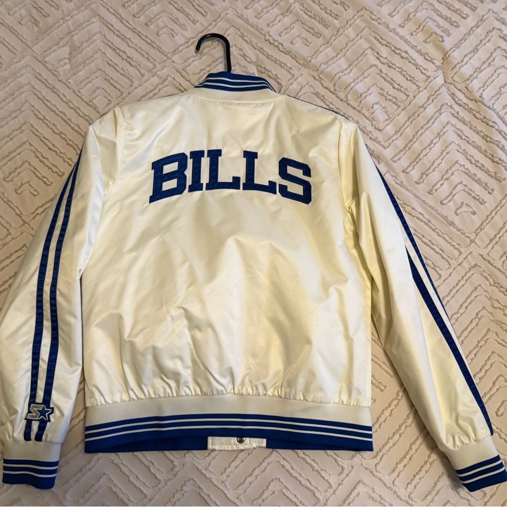 STARTER White and Blue Varsity Jacket with Bold Design